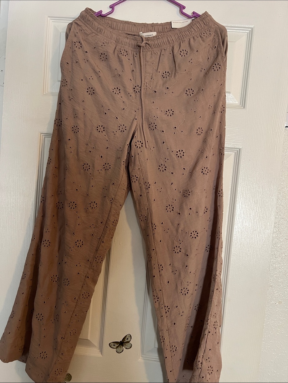 Eyelet Wide-Leg Joggers in Taupe